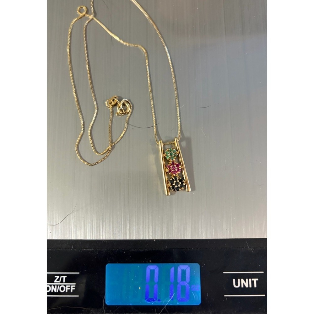 Sterling Silver 925 Gold Vermeil Sapphire Emerald Garnet Pendant Necklace Tested - Picture 5 of 5